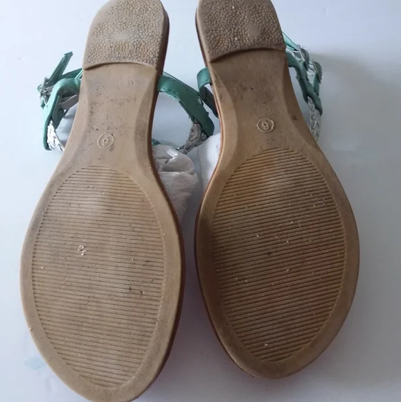 Aqua,Silver Slingback Sandals,Braided Double Silver/Aqua Straps/Buckles - Picture 10 of 10